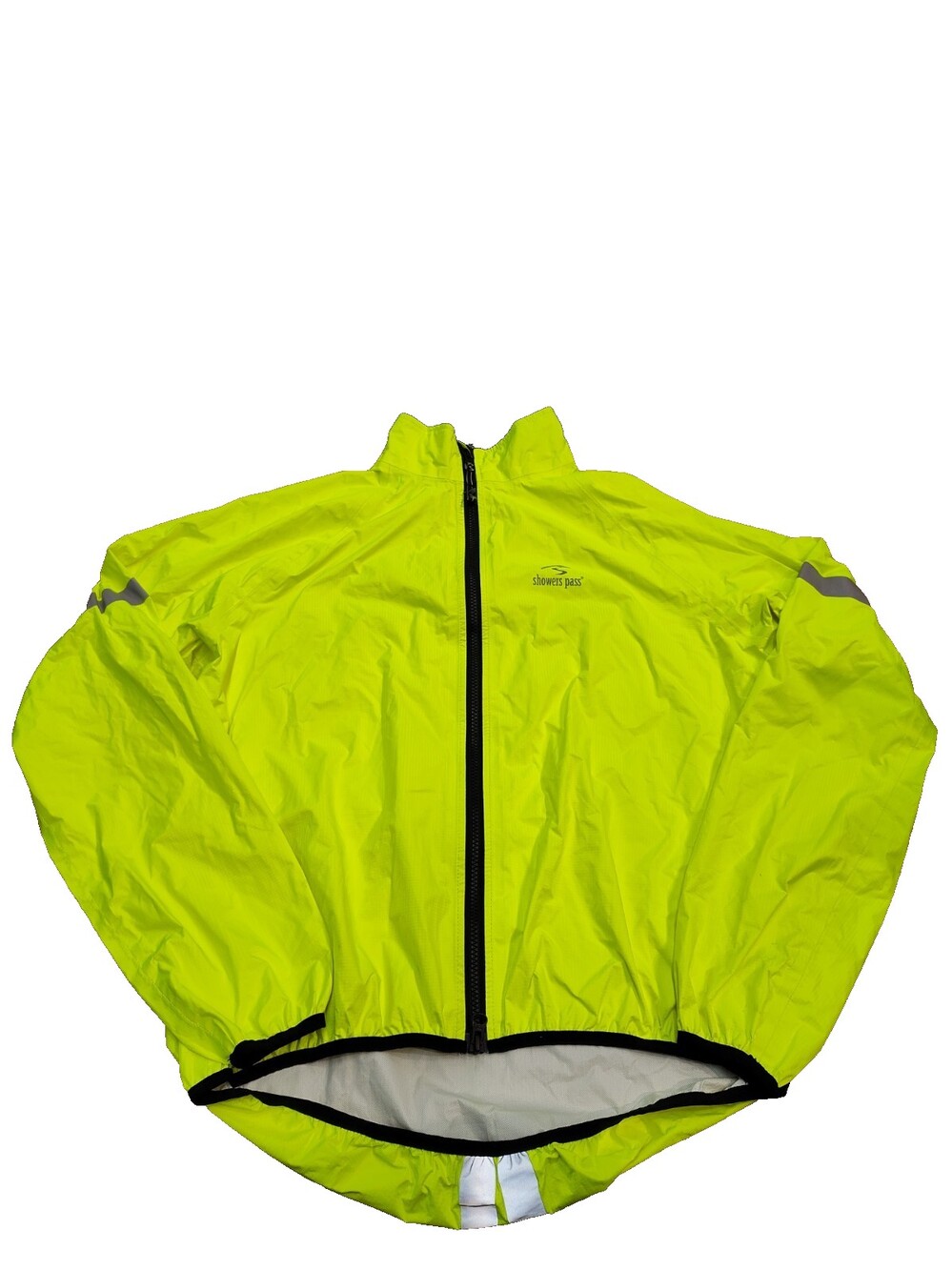 Showers Pass Cycling Jacket Mens L Hi Vis Yellow Reflective Nylon Bike Rain